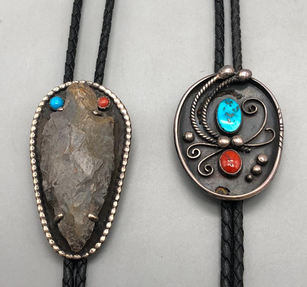 Two Vintage Turquoise And Coral Bolo Ties (1 of 7)