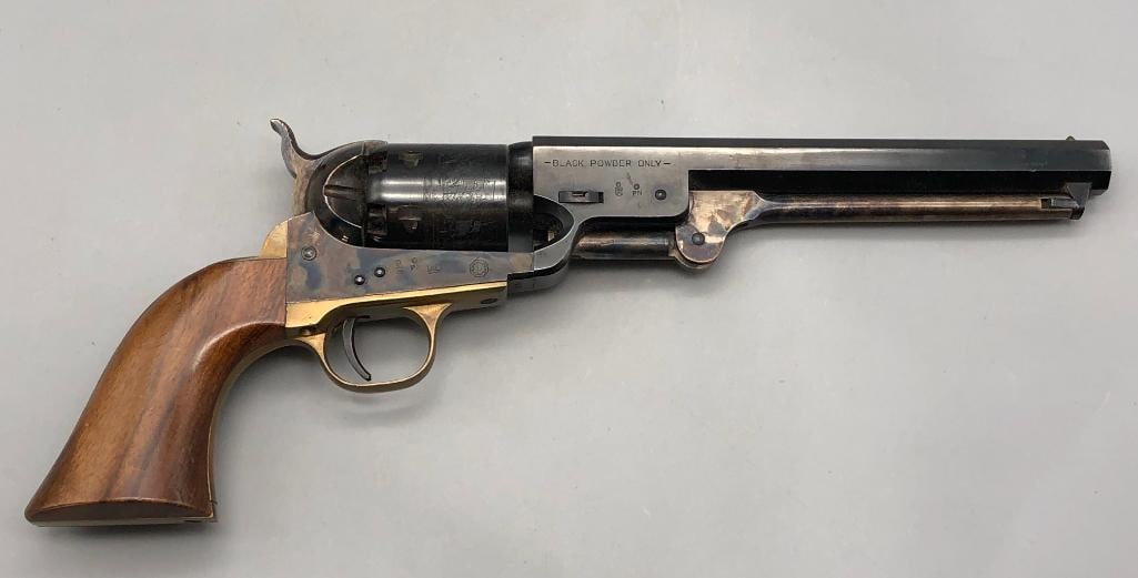 Uberti Model 1851 Navy Revolver.: For bidding in this auction is a Uberti Model 1851 Navy black powder revolver. It has a 7 1/2 inch barrel, wood grips, and a brass frame. Provenance - from the Blair family estate who owned the Red Me