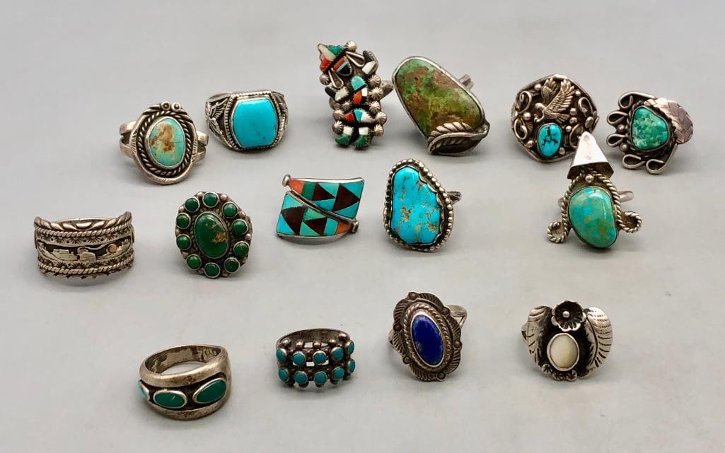 Group Of Fifteen Sterling Silver Rings With Various Stones (1 of 13)