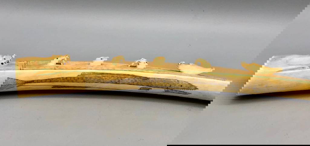 Fossilized Ivory Walrus Tusk Cribbage Board Auction