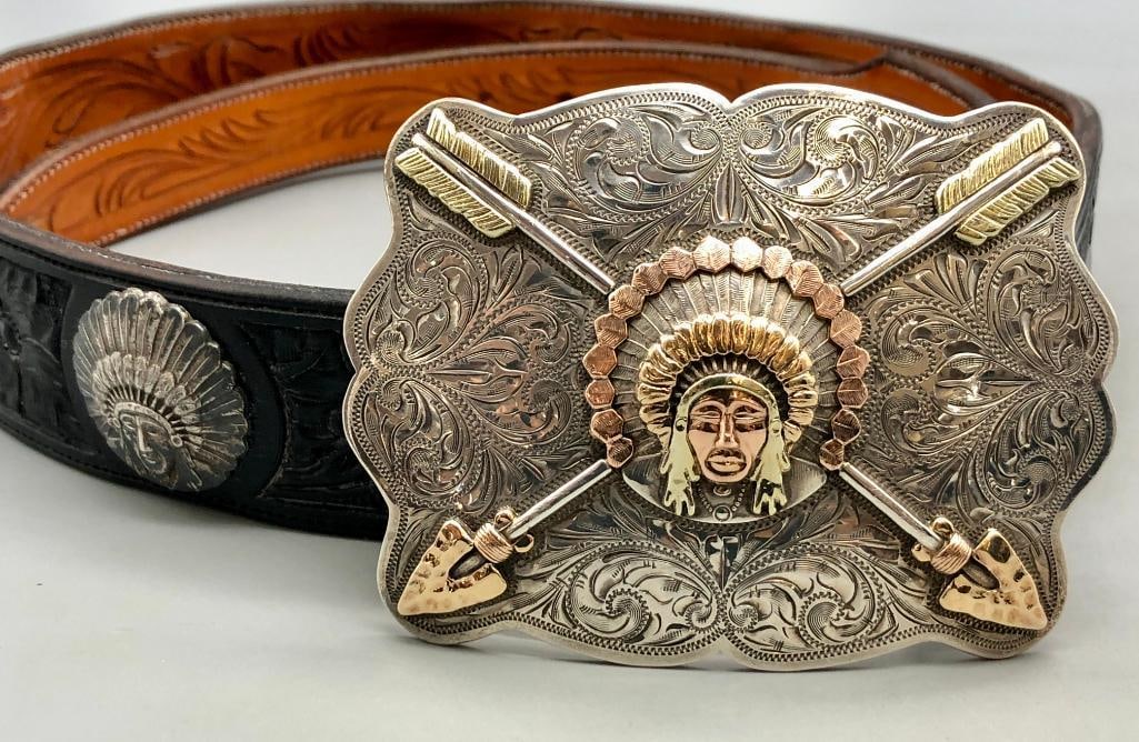 Bohlin Indian Chief Belt Buckle With Leather Belt Bohlin Indian Chief Belt Buckle With Leather Belt