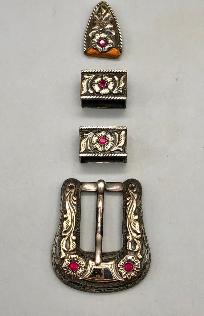 4 Piece Sterling Silver & Gold Ranger Buckle Set by Holland's of San Angelo Texas. (1 of 10)