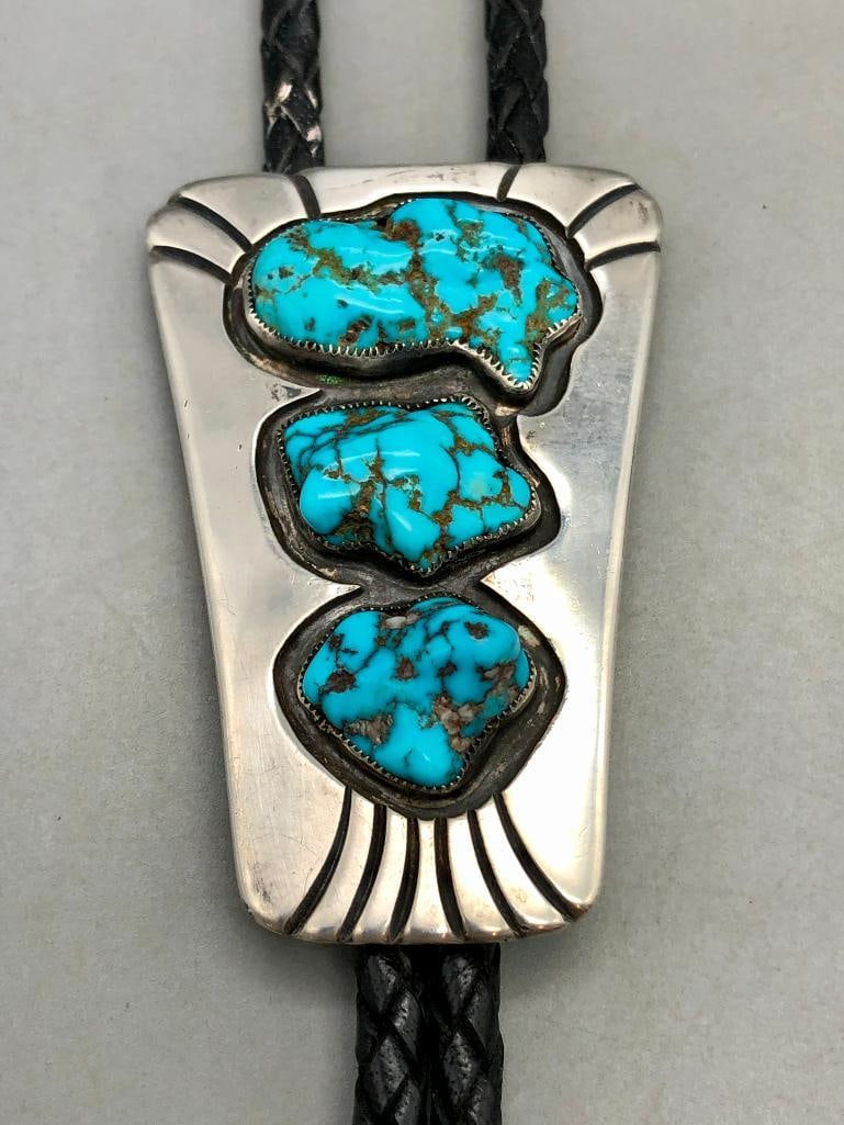 Nice Vintage Bolo Tie With Great Turquoise Stones (1 of 7)