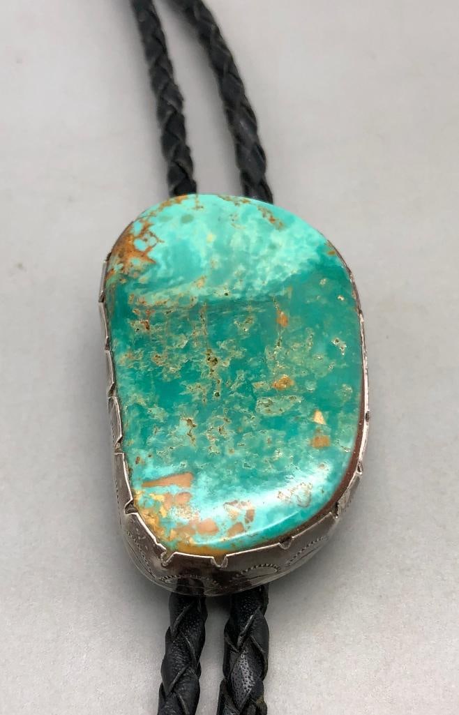 Turquoise Bolo Tie With Nice Green Stone (1 of 9)