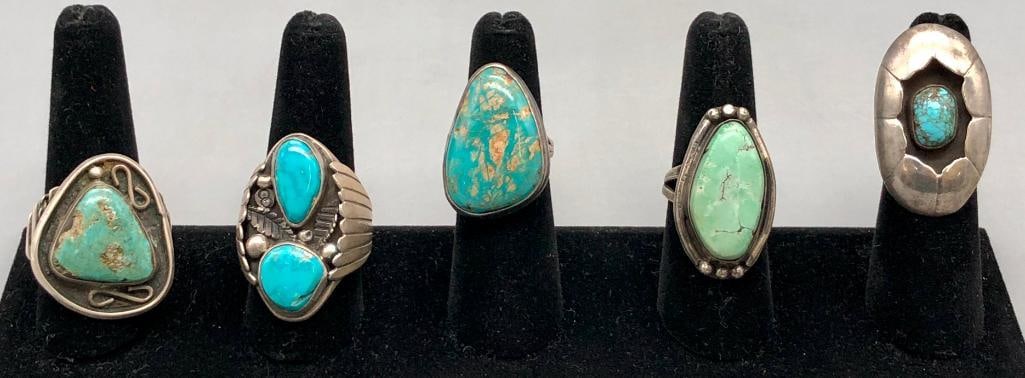 Five Turquoise and Sterling Silver Rings (1 of 7)