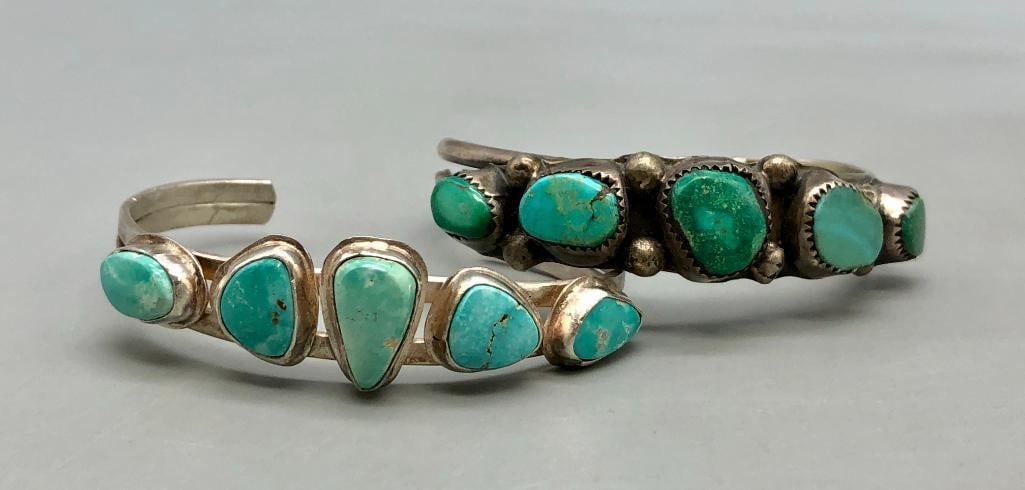 Two Sterling Silver And Five Stone Turquoise Braceletts (1 of 11)