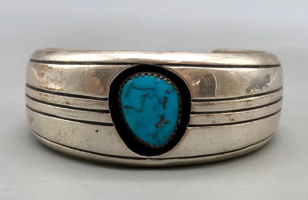 Turquoise And Sterling Silver Bracelet By Gene Jackson (1 of 9)
