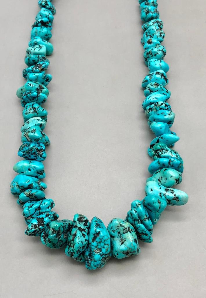 Vintage Chunky Turquoise And Sterling Silver Bead Necklace (1 of 12)