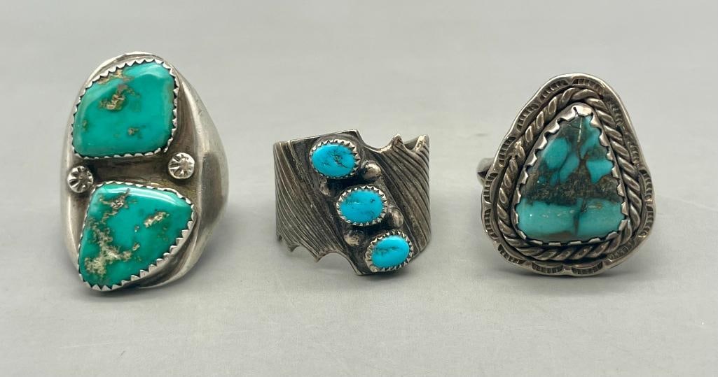 Three Nice Turquoise And Sterling Silver Rings (1 of 9)
