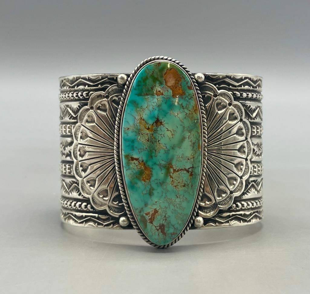 Wide Turquoise And Sterling Silver Bracelet By Sunshine Reeves (1 of 9)