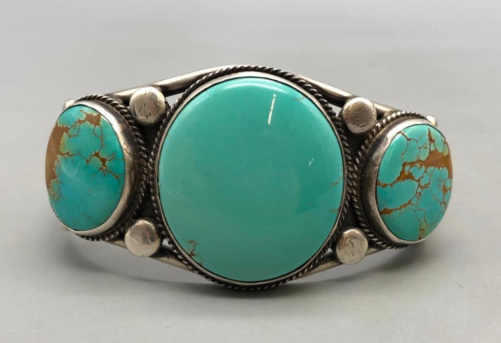 Three Stone Turquoise And Sterling Silver Bracelet By Verdy (1 of 9)