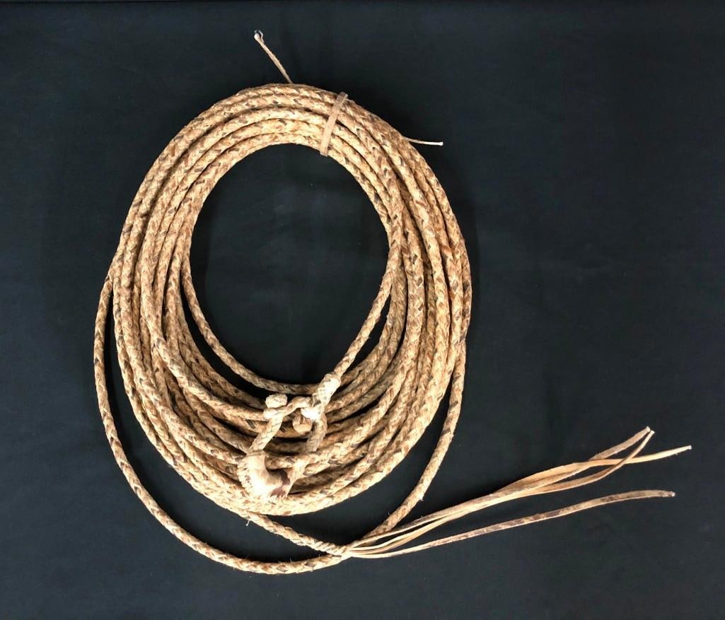 Old Braided Rawhide Reata Used By Mexican Vaqueros With