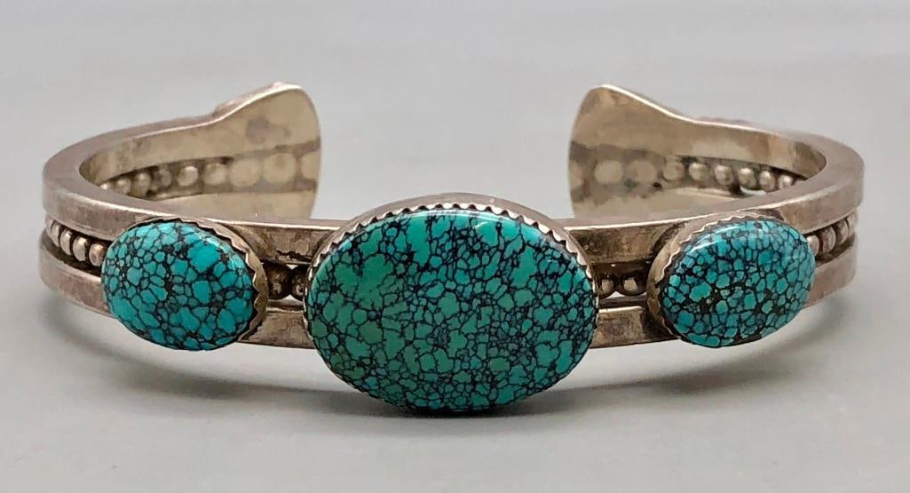Three Stone Webbed Turquoise Bracelet (1 of 8)
