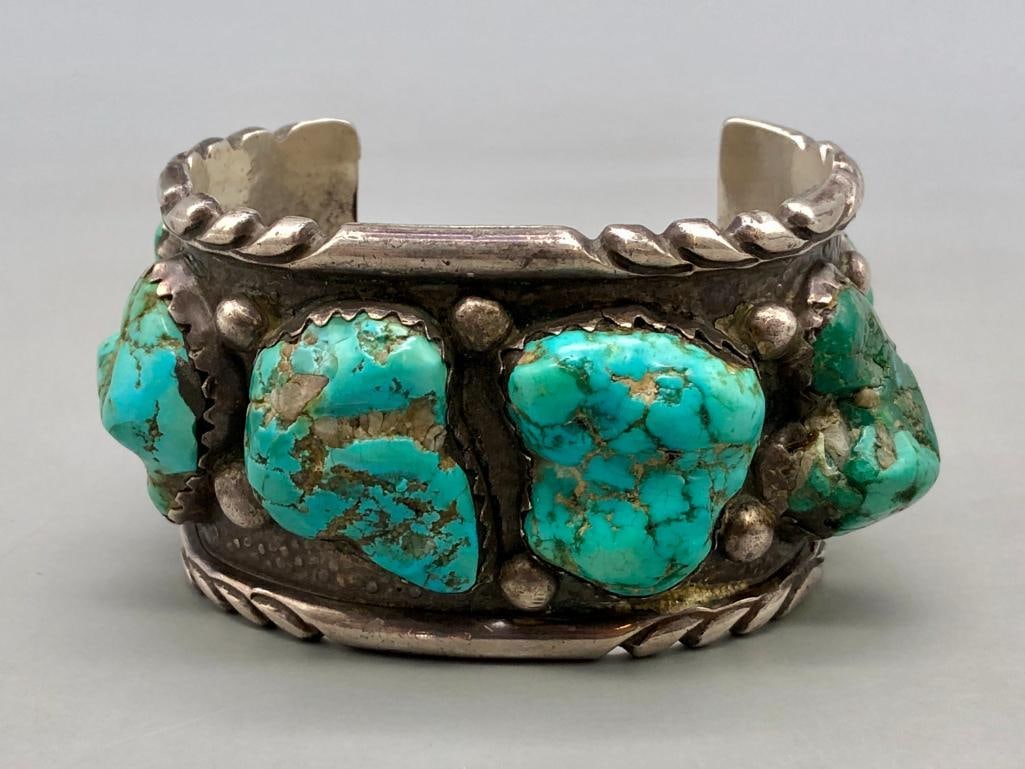 Chunky Six Stone Zuni Turquoise And Sterling Silver Bracelet (1 of 9)