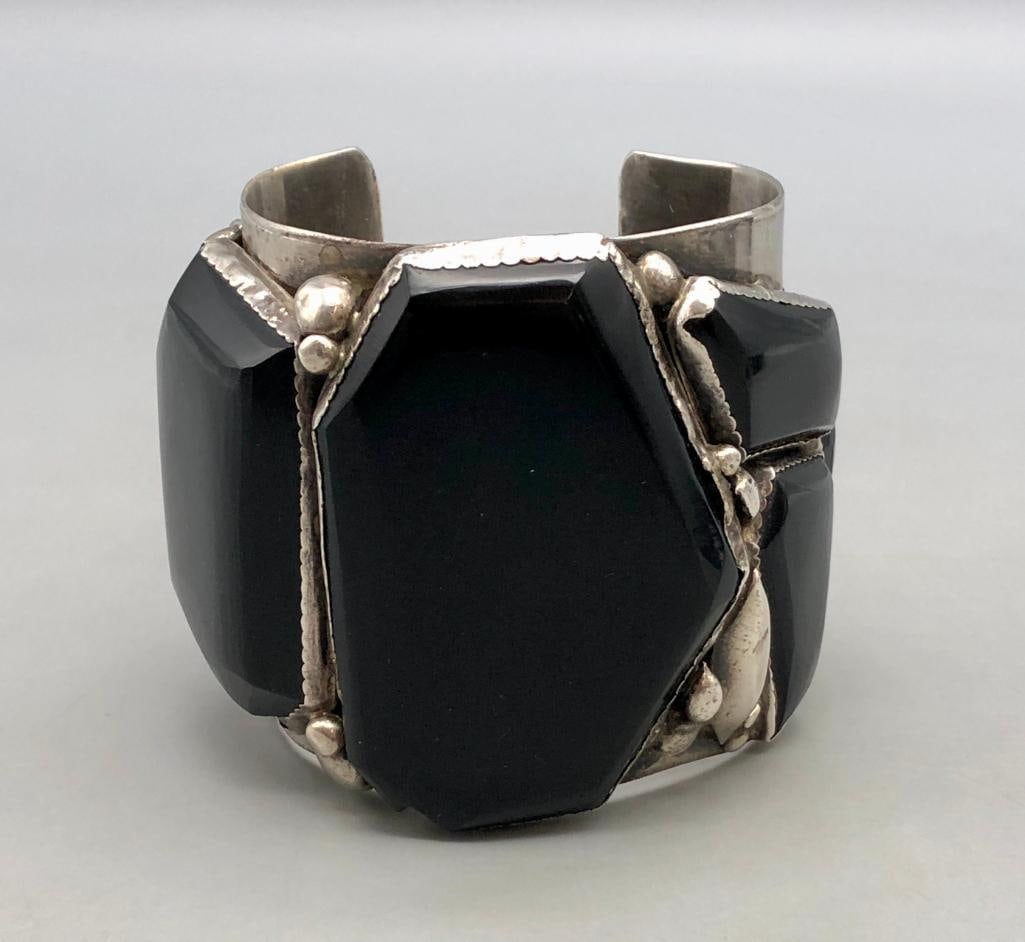 Huge Sterling Silver And Jet Bracelet (1 of 8)
