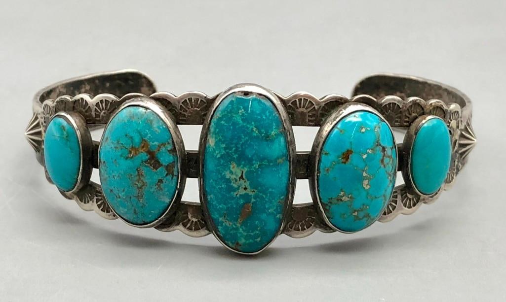 1930s-1940s Era Five Stone Turquoise Bracelet (1 of 9)