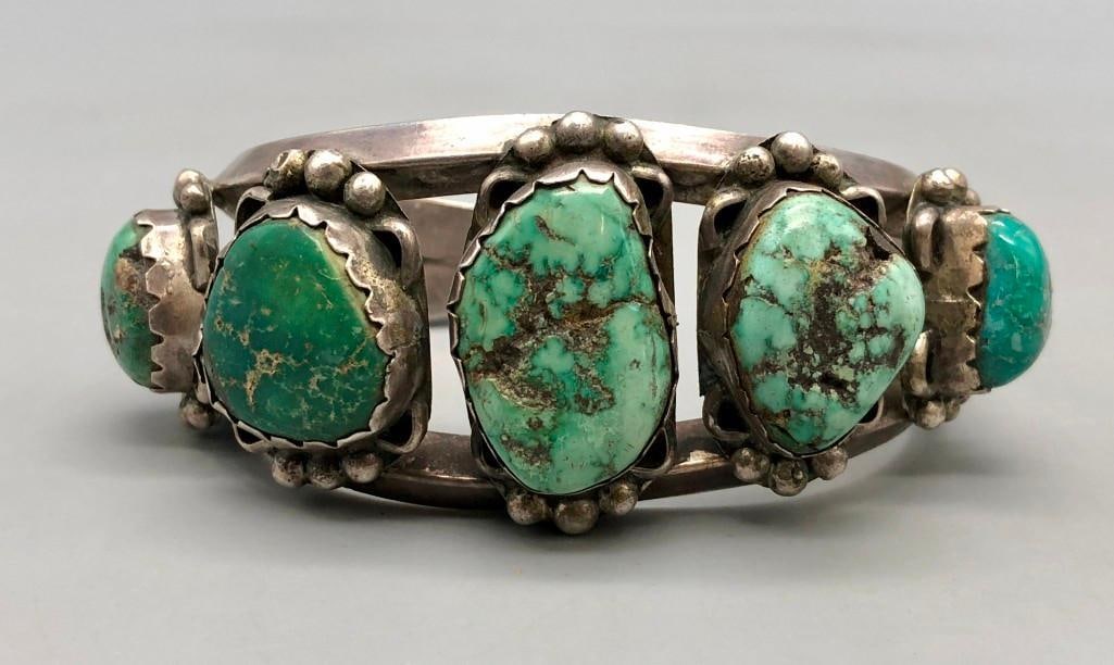 Vintage Five Stone Natural Turquoise Bracelet (1 of 9)