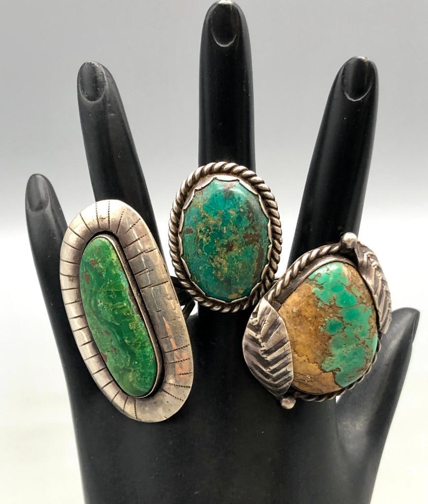 Three Vintage Green Turquoise Rings (1 of 4)
