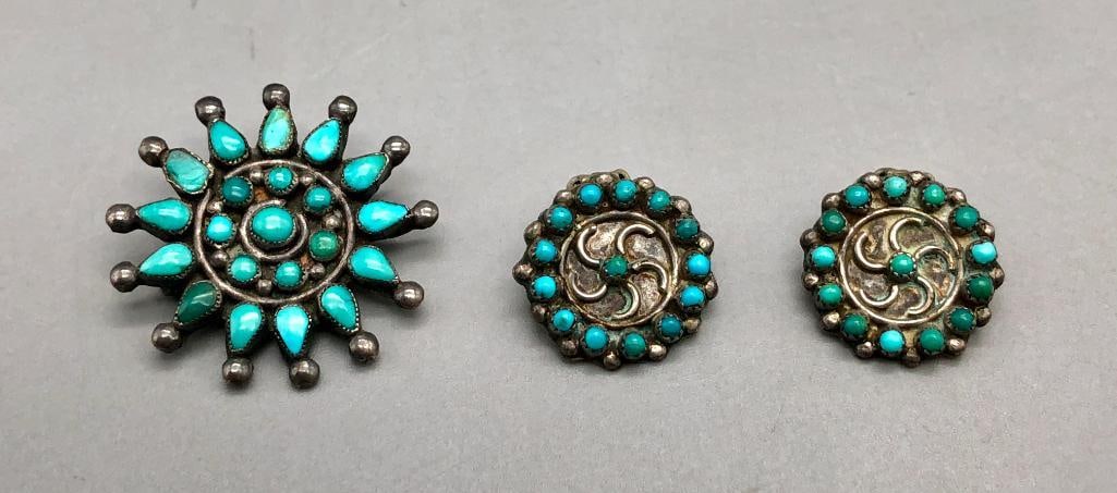 Vintage Turquoise Cluster Pin And Earrings (1 of 7)