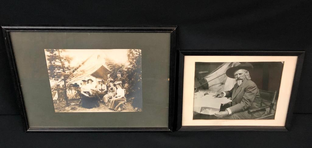 Two Antique Buffalo Bill Photographs: Offered here for your consideration are two antique Buffalo Bill photo graphs in black and white. These depictions are a nice glimpse of Buffalo Bill's day to day. William Frederick Cody (February