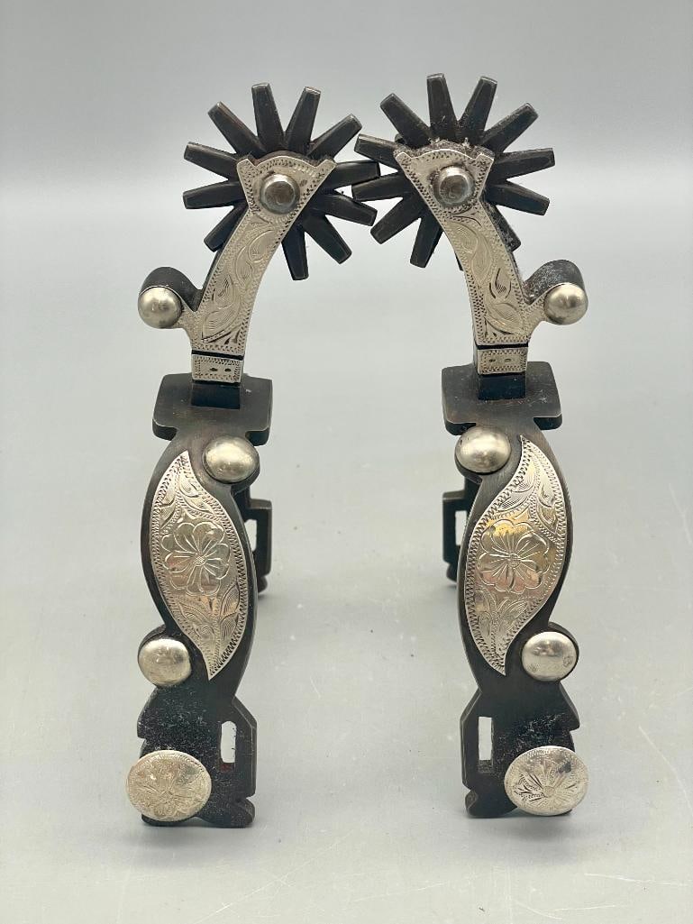 Pair Silver Engraved Spurs By John Wilson (1 of 8)