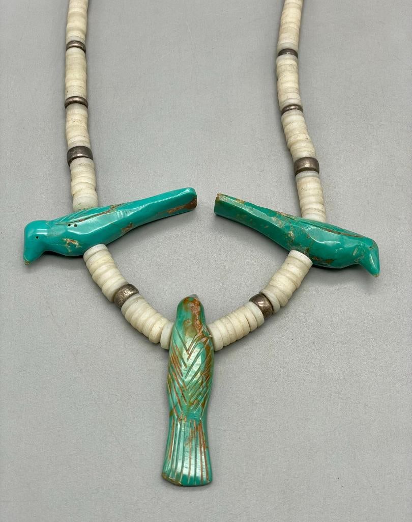 Pueblo Carved Turquoise Bird Necklace (1 of 15)