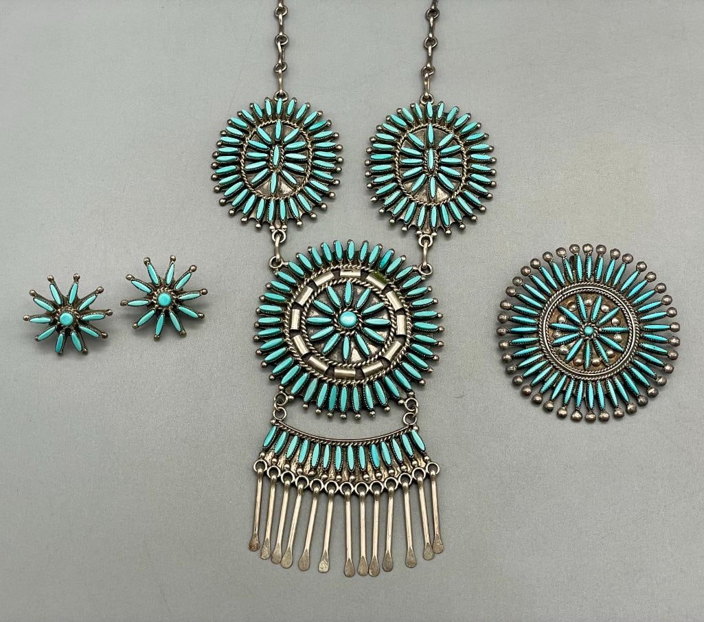 Needlepoint Zuni Necklace, Earrings, And Pin Set (1 of 14)