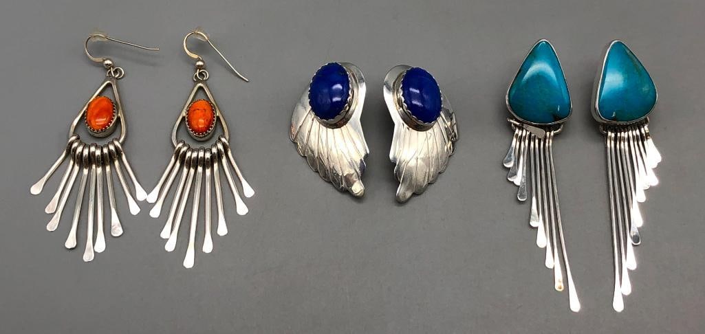 Three Pair Nice Native American Earrings (1 of 14)