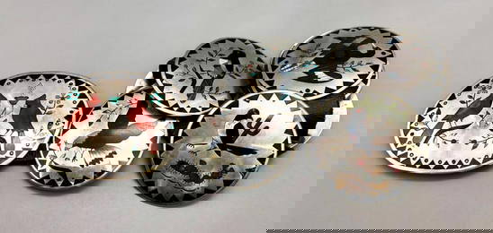 Vintage Zuni Inlay Bird Themed Concho Belt By Johnnie B. Hawley