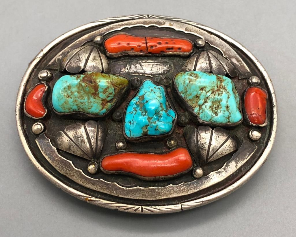 Vintage Turquoise And Coral Belt Buckle (1 of 7)