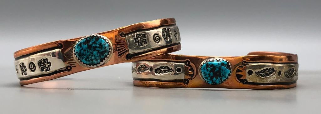 Two Copper, Turquoise And Sterling Silver Bracelets By Dolores Little (1 of 10)