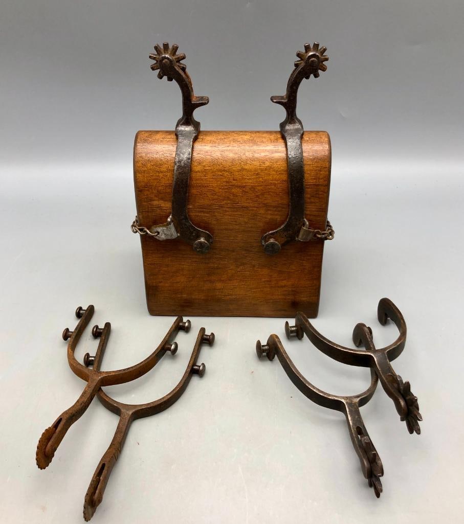 One Pair Of Buermann, One Pair Of North & Judd And One Pair Of Crockett Spurs: Available here for your consideration are three pairs of spurs, one by Buermann, one by North & Judd and one by Crockett. These three pair of spurs are from the period of Western history when you