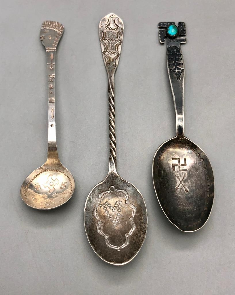 Three Vintage Native Theme Sterling Silver Spoons (1 of 13)