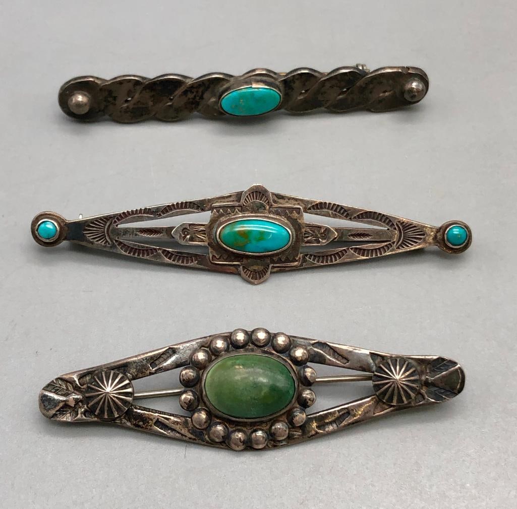 Three Vintage Turquoise And Sterling Silver Pins (1 of 12)