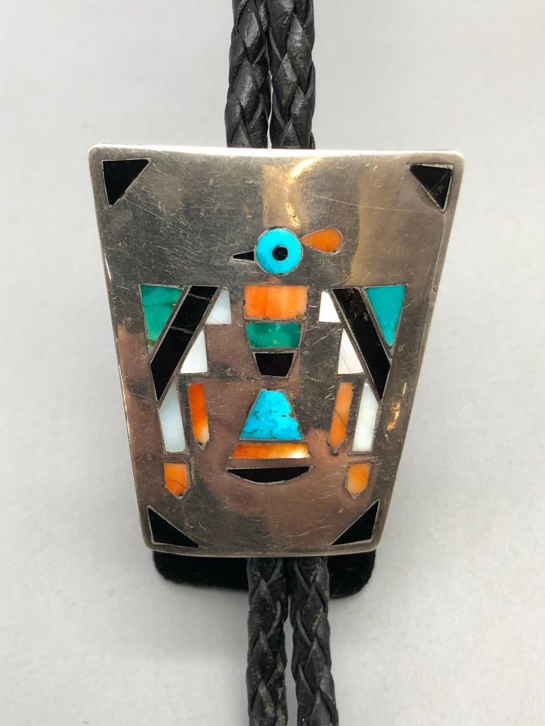 Vintage Multi Stone Inlay Bird Themed Bolo Tie (1 of 9)