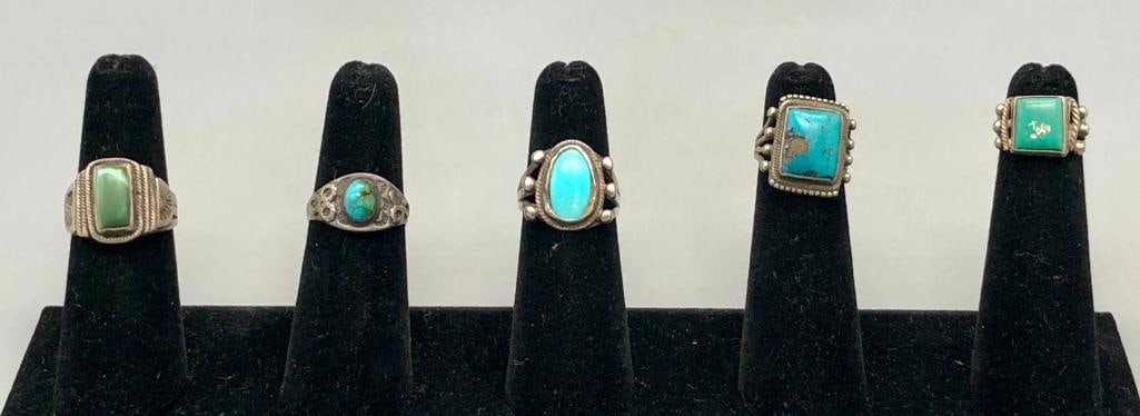 Five Early 1900s Turquoise Rings (1 of 9)