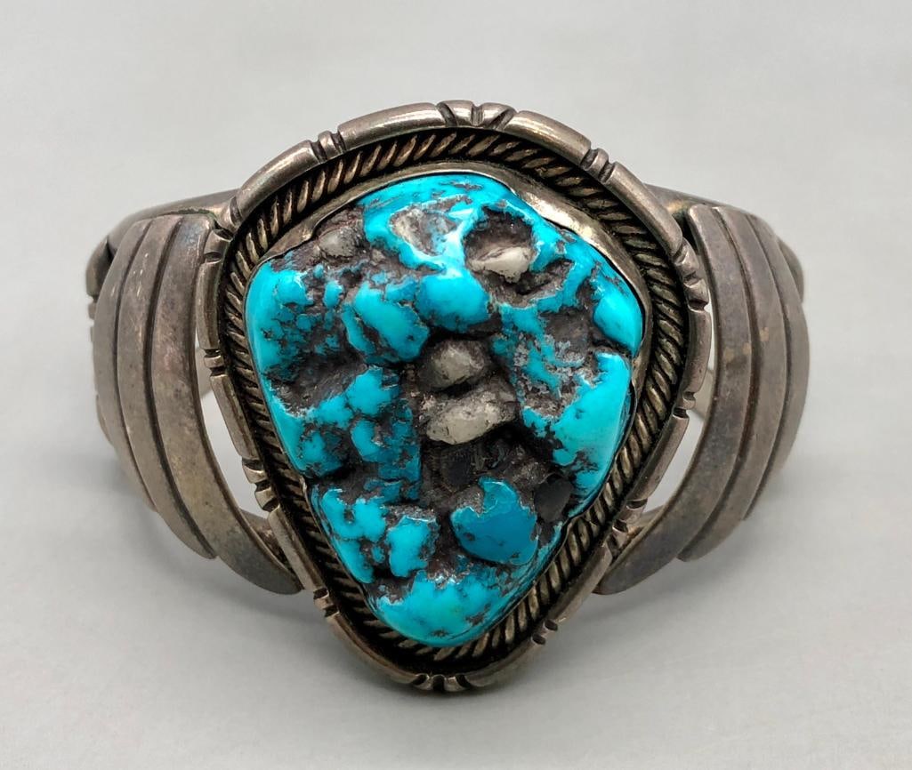 Chunky Turquoise And Sterling Silver Bracelet (1 of 8)