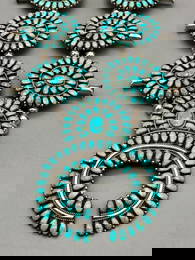 Statement Larry Moses Begay Cluster Turquoise Squash Blossom Necklace