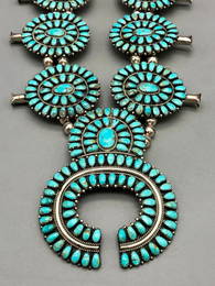 Statement Larry Moses Begay Cluster Turquoise Squash Blossom Necklace