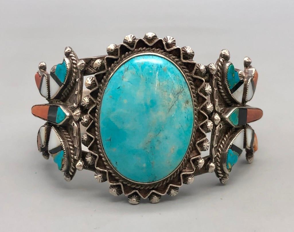 Vintage Handmade Ingot Bracelet with Inlay (1 of 7)
