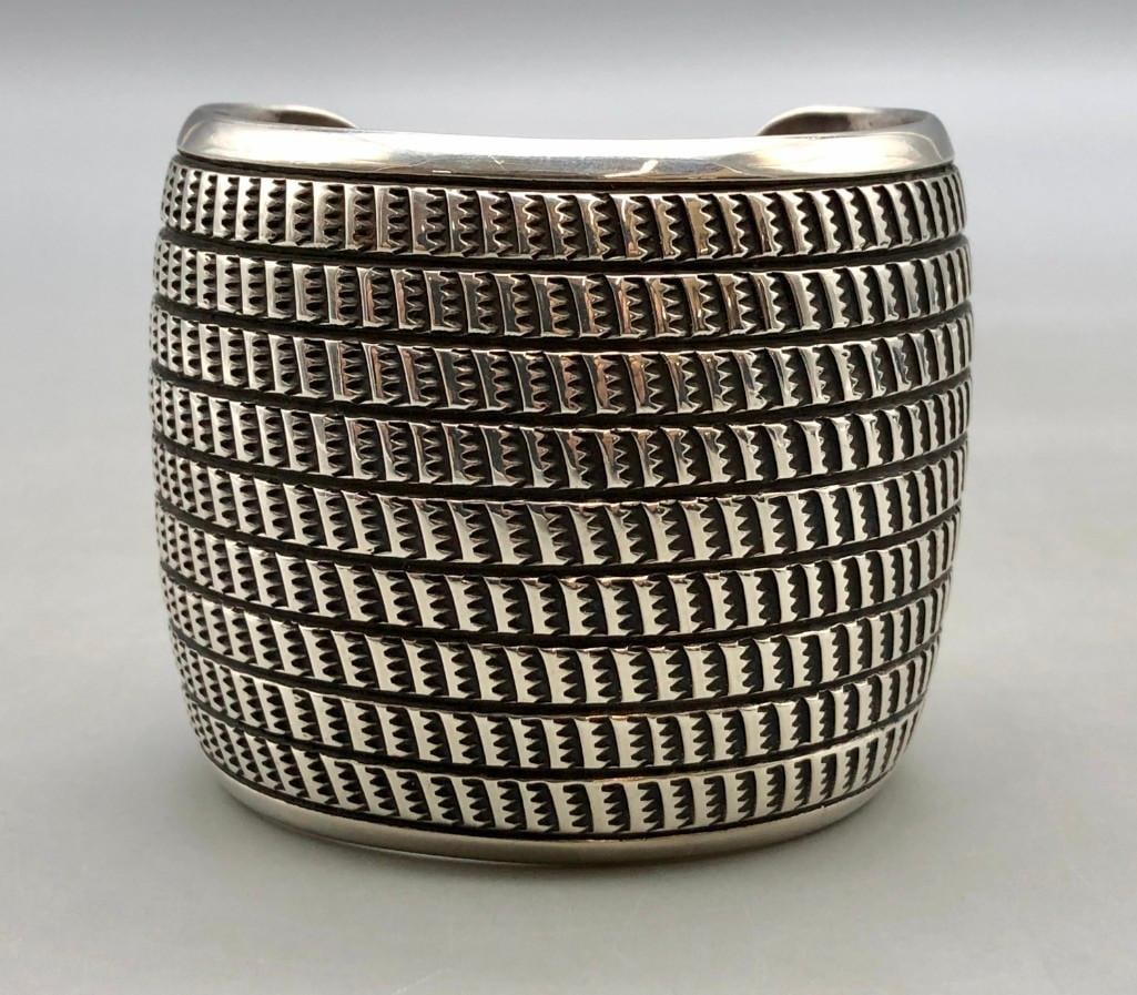 Wide Heavy Stamped Sterling Silver Bracelet by Cippy Crazyhorse (1 of 10)