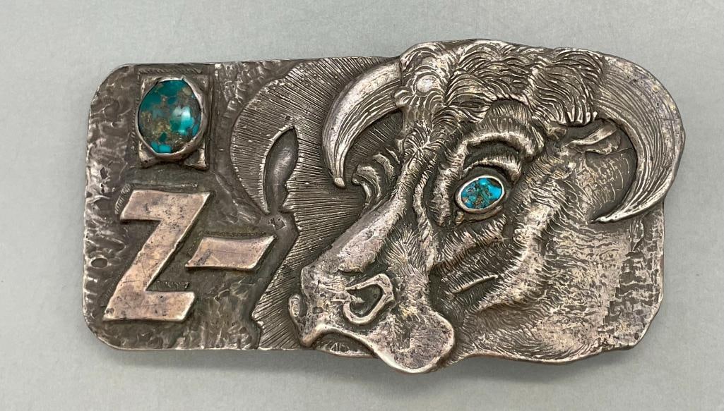 Dennis Sipe's Personal Sterling Silver And Turquoise Belt Buckle (1 of 9)