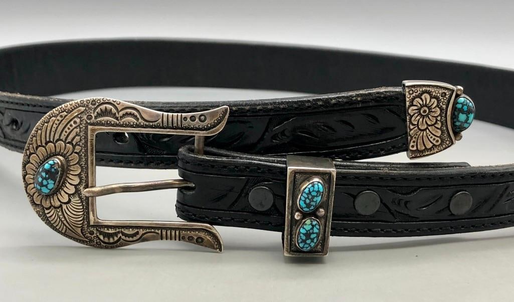 Certified Lander Blue Turquoise Ranger Belt Buckle Set By Patrick Taylor (1 of 17)