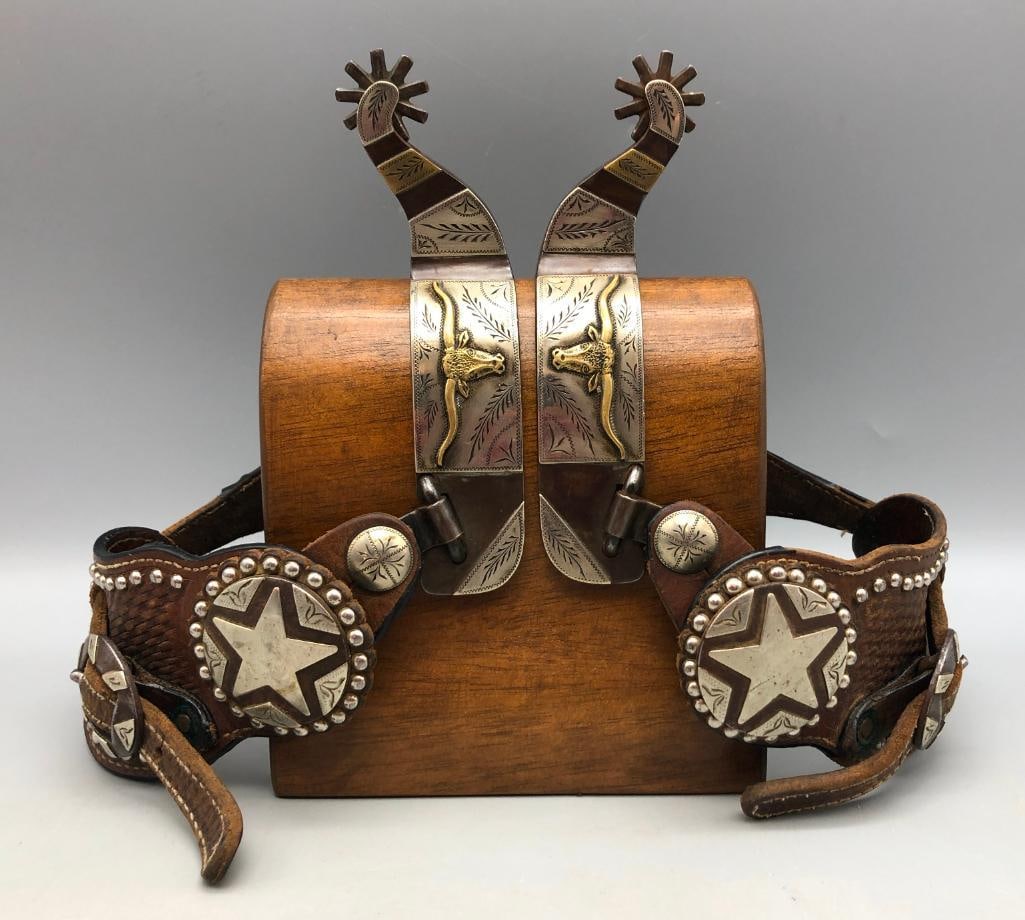 J.D Moss Steer Head Spurs With Nice Straps (1 of 11)