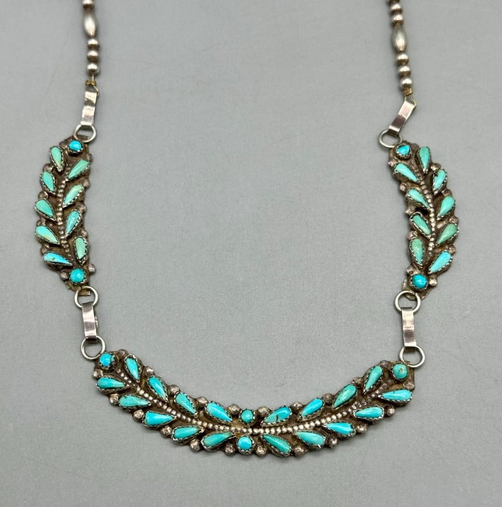 Vintage Petit Point Turquoise And Sterling Silver Necklace (1 of 9)