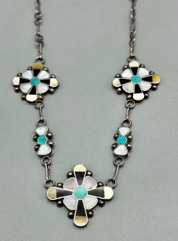 Vintage Multi Stone Inlay And Sterling Silver Necklace (1 of 10)