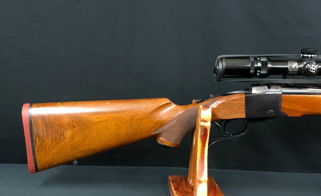 Ruger #1 Sporter Rifle: For your bidding pleasure is a Ruger #1 Sporter Single Shot Rifle chambered in 30-06. It has a wood stock and fore end both of which have cut checkering. It is equipped with a Bushnell 4x10 Sportview