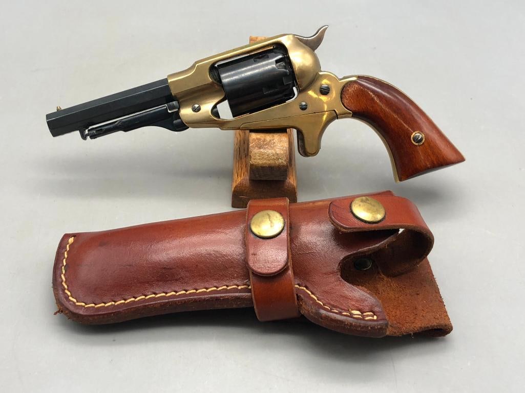 Remington 1863 Pocket Revolver by ASM: Offered here for your consideration is a replica Remington 1863 Pocket Revolver made in Italy by ASM. It is a black powder percussion revolver chambered in .31 caliber. It has a brass frame and wood g