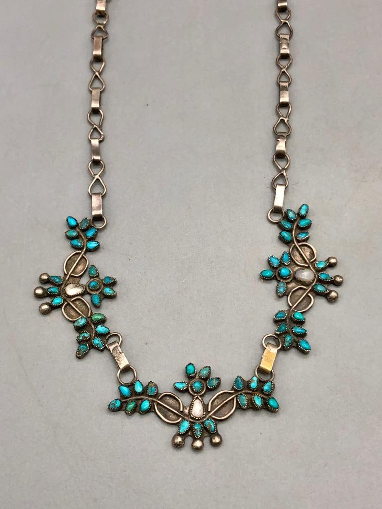 Vintage Handmade Petit Point Turquoise And Mother Of Pearl Necklace (1 of 10)