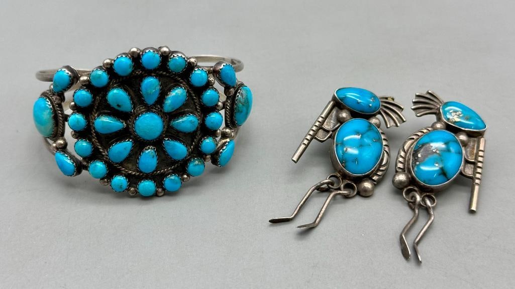 Turquoise Cluster Bracelet With Kokopelli Turquoise Earrings (1 of 16)